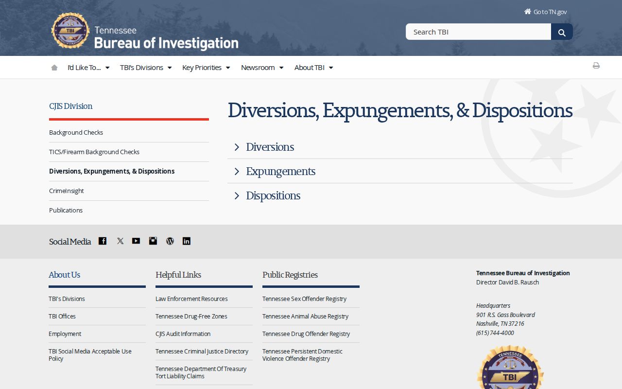 Tennessee arrest record expungement information